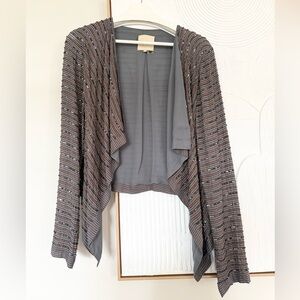 Elegant Gray Beaded Women's Cardigan